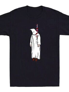 Men's Black Graphic T-Shirt with White Hooded Figure Print